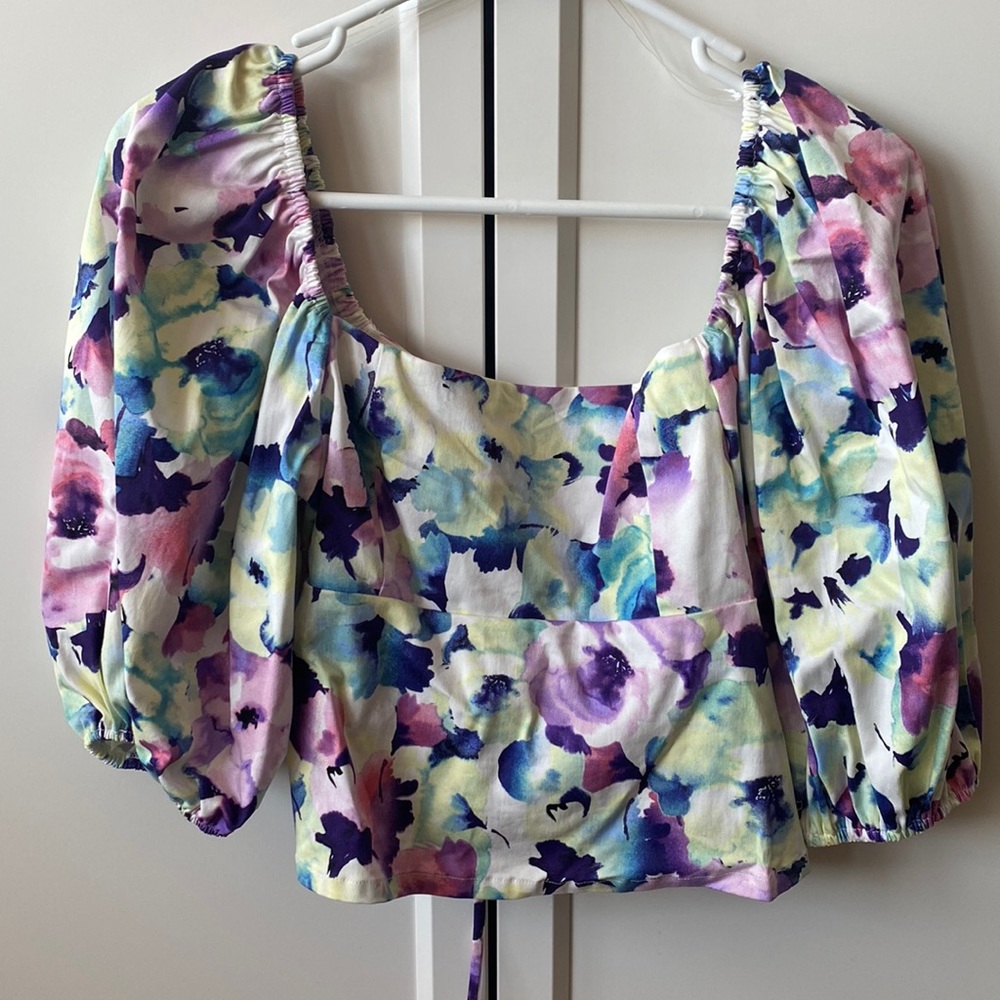 DO+BE Floral Puff Sleeve Crop Top - Multicolor